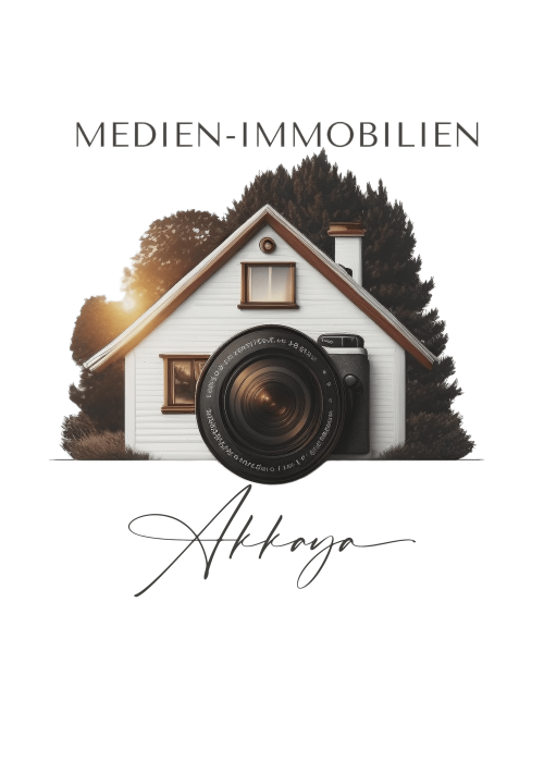 Ein Logo mit einer Kamera, das die Essenz der Immobilienfotografie einfängt und ein Hausmotiv einbezieht.